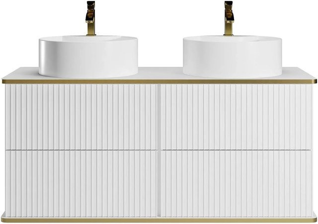 Vente-unique Doppelwaschtisch Keliza in Weiß mit Gold und Streifenoptik, Breite: 120 cm - Bild 1