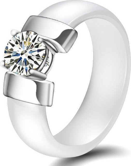 VQYSKO Ring Keramik, Schwarz, Zirkonia, Damen, Edelstahl, 6mm - Bild 1