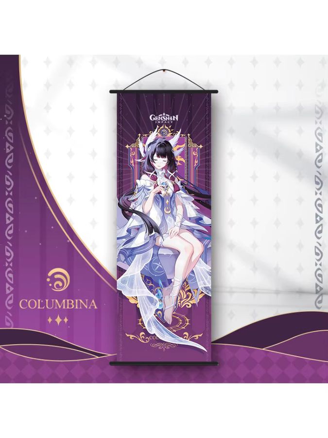 Genshin Impact Wandbehang mit Cartoon-Motiven von Columbina, Flins, Sandrone und Furina in Lila - Bild 2
