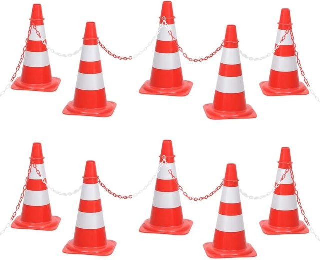 DELUKE Leitkegel OLLI 10er Set in Rot und Weiß, reflektierende Verkehrskegel mit Kette, Höhe: 50 cm - Bild 1