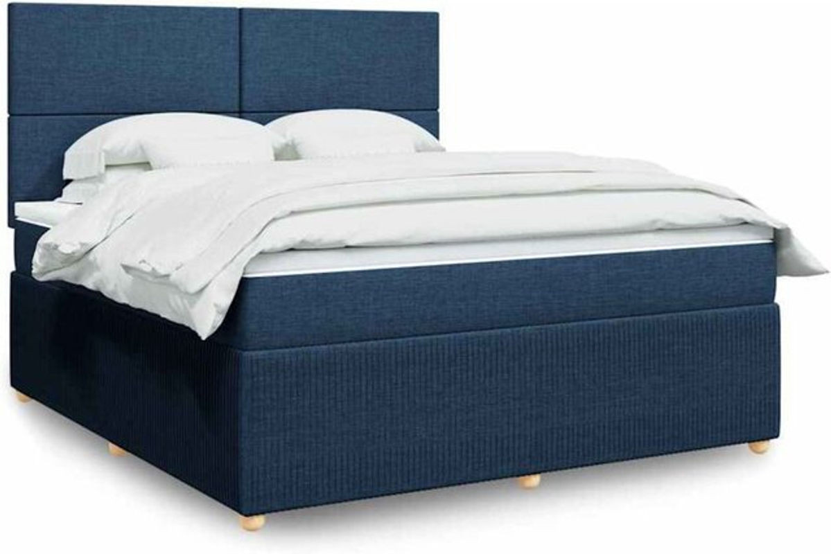 Vidaxl Boxspringbett mit Matratze in Blau und Weiß aus Stoff, B/T/H: 180 x 200 x 140,5 cm - Bild 1