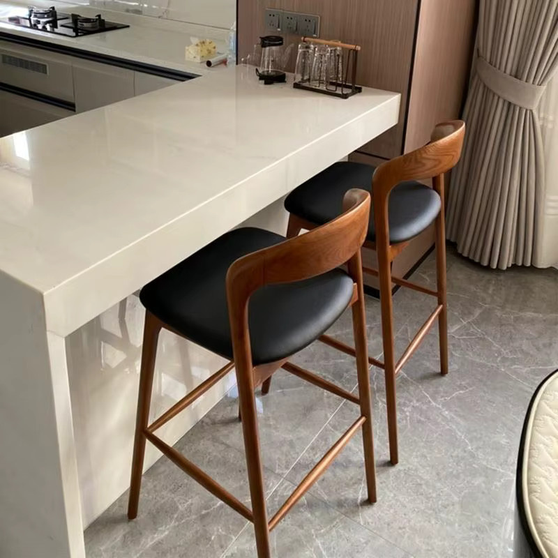 DUTRIEUX Bar Stuhl im skandinavischen Design aus Holz und Leder für Esszimmer und Schlafzimmer - Bild 3