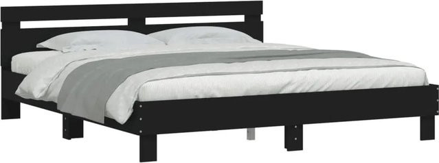 vidaXL Bettgestell mit Kopfteil, LED-Beleuchtung und USB-Ladeport, Schwarz, B: 160 cm, T: 200 cm, H: 165 cm - Bild 1