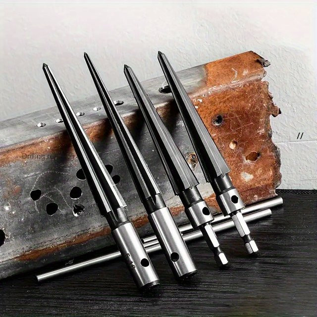 Handgehaltener Kegelschneider aus Kohlenstoffstahl in Silber als Sechskantloch-Reibahlen-Set für Holz, Metall und Kunststoff als Fasenwerkzeug-Zubehör für die Bohrmaschine - Bild 1