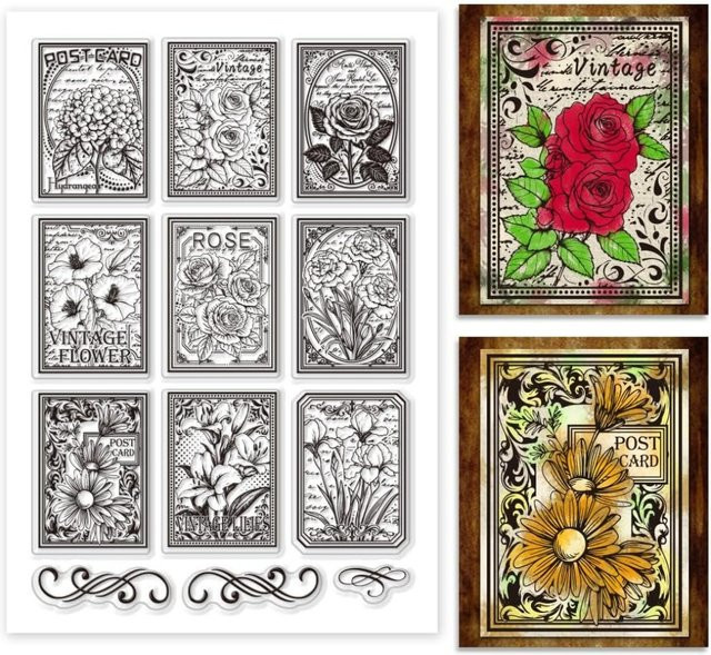 Vintage Blumen Gummistempel mit Rose und Nelke in Transparent für Poster und Siegelungen - Bild 1