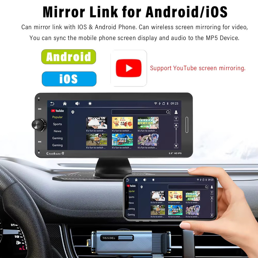 Universal 6,9 Zoll Auto Radio mit Apple CarPlay und Bluetooth, Drahtloser HD Touchscreen Multimedia Player mit Spiegel Link und FM Transmit, Schwarz - Bild 4