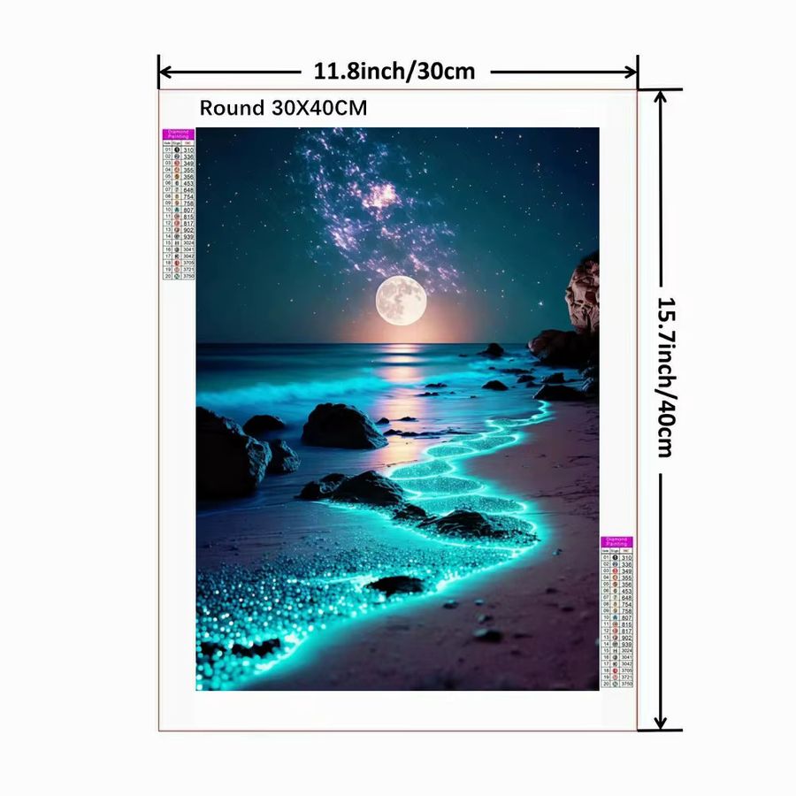 Potdemiel 5D Diamantgemälde zum Selbermachen mit Mond und Meer als Nachtlandschaft Mosaik-Stickerei für deine Heimdekoration mit runden Bohrern - Bild 3