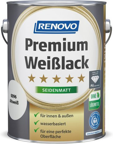 RENOVO Weißlack für Holz, wasserbasiert, wetterfest und kratzfest, satin-matt, Weiß - Bild 1