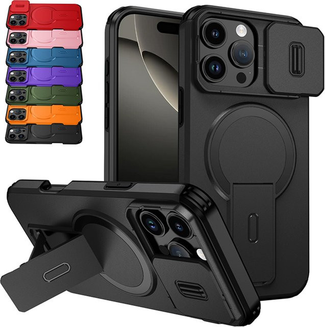 CYYWN Magnetische Handyhülle mit Objektivschutz und Ständerabdeckung für iPhone 16 15 14 13 Pro Max Plus in Rot - Bild 1