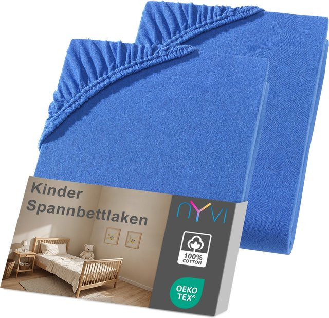 NYVI Kinder Spannbettlaken Junior 2er Pack, Royalblau, B/T: 70 x 140 cm, Matratzenhöhe bis 12 cm, Bügelfrei und Atmungsaktiv - Bild 1