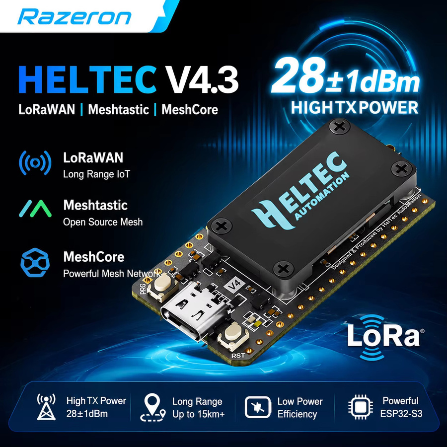 Heltec ESP32 LoRa V4 Entwicklungsboard Meshtastic mit ESP32-S3 und SX1262, 863-928 MHz, 16MB Flash, Schwarz - Bild 1