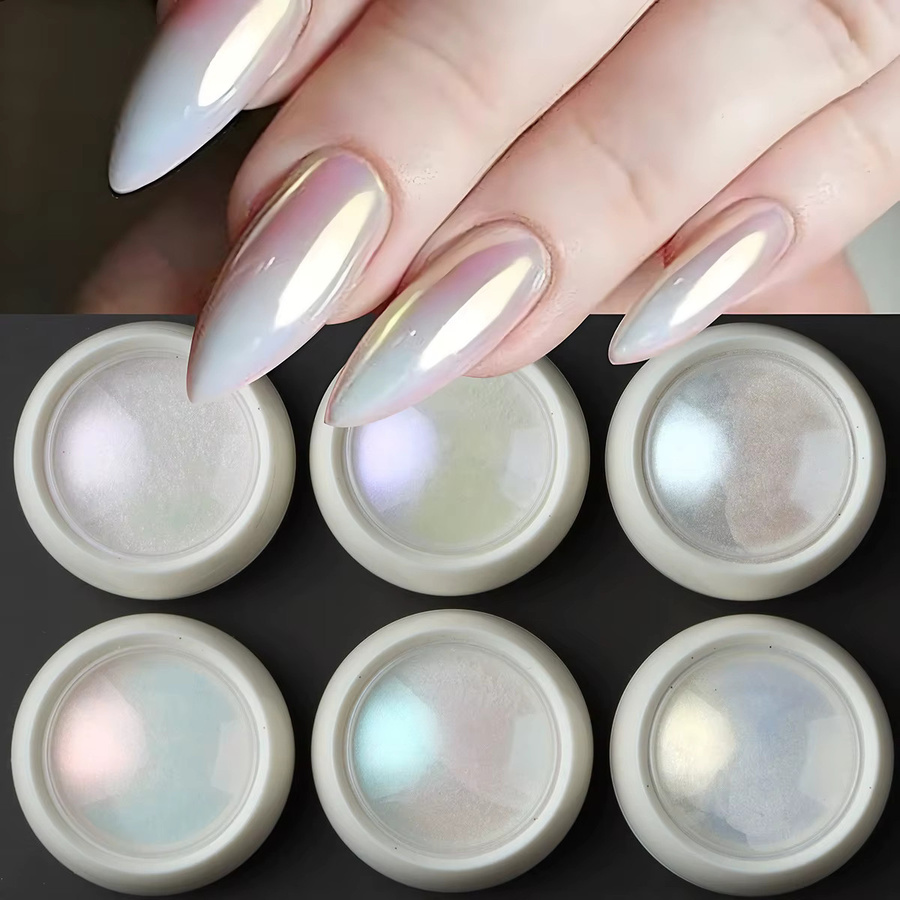 Nail Art Aurora Pulver, Perlweiß, Metallic, 6 Stück - Bild 2
