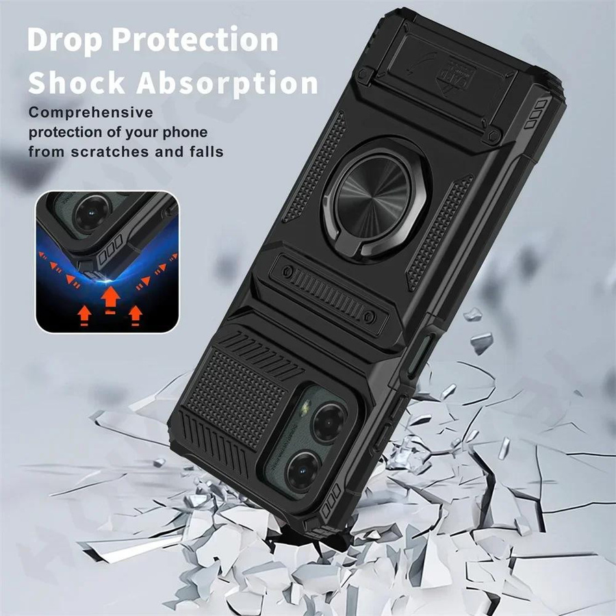 Motorola Edge 50 Pro Schutzhülle mit rotierbarem Ring-Ständer und Brieftaschen-Funktion in Schwarz - Bild 2