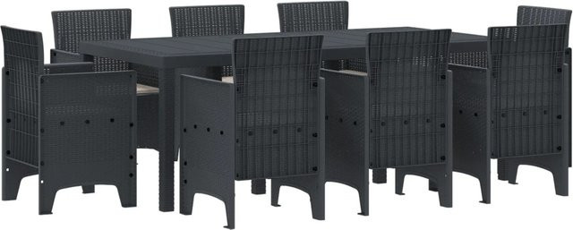 vidaXL 9-tlg Garten-Essgruppe aus Polyrattan mit Kissen in Anthrazit - Bild 1