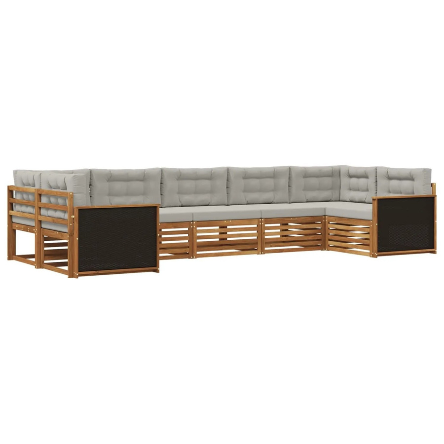 vidaXL Outdoor-Sofagarnitur L-Form aus Akazienholz mit Kissen in Grau und Natur - Bild 2