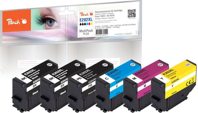 Peach Spar Pack Plus Tintenpatronen Set für Epson No. 202XL, 6 Stück (wiederaufbereitet) - Bild 1