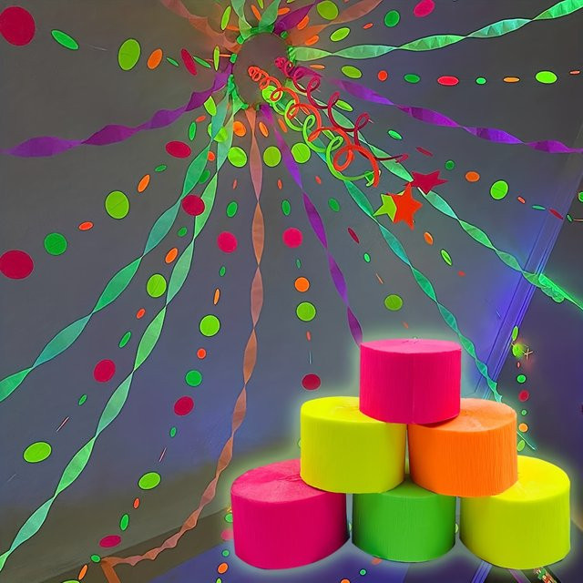 UV-Leuchtband Neon Party Sticker zum Selbermachen, 30 m Länge, Breite: 4 cm, Farben: Rot und Mehrfarbig, Leuchtendes Band für Hochzeit und Geburtstag unter Schwarzlicht - Bild 1