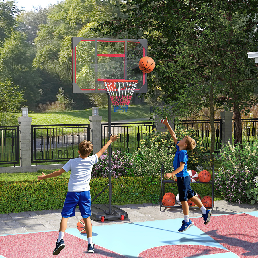 AIYAPLAY Basketballkorb Outdoor Höhenverstellbarer Basketballständer mit Rollen ab 6 Jahren Rot - Bild 2