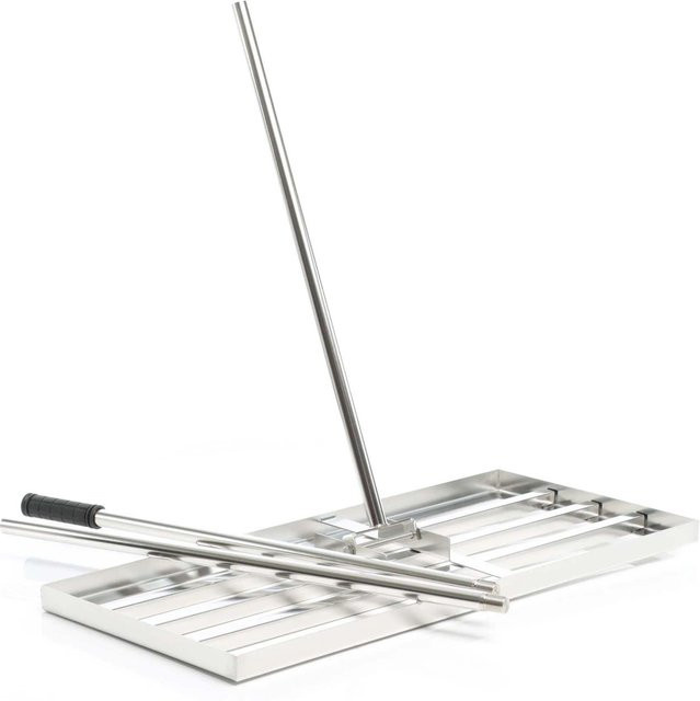 Wiltec Rasenrakel aus Edelstahl mit Stiel in Silber XL Flächenebner für den Garten - Bild 1