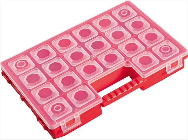 LUX-TOOLS Sortierkasten mit 8 Fächern aus Kunststoff, rot und transparent - Bild 1