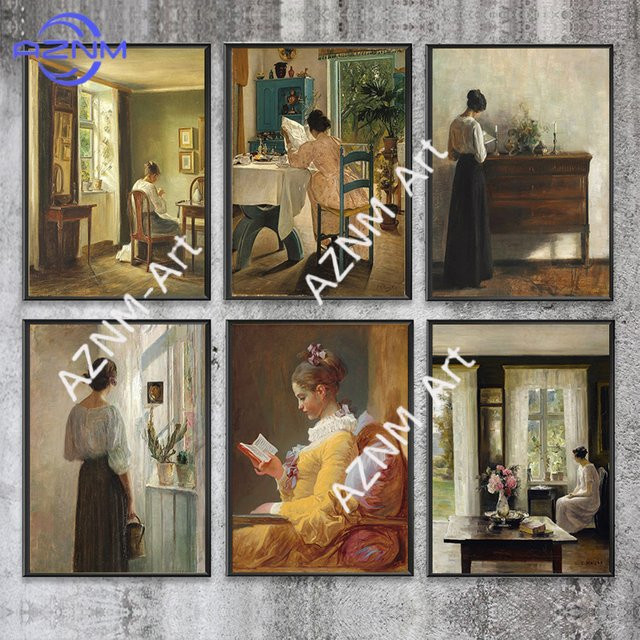 KAYOU Vintage Wandkunst Leinwand Poster Frau beim Lesen Antikes Ölgemälde Portrait in Mehrfarben - Bild 1