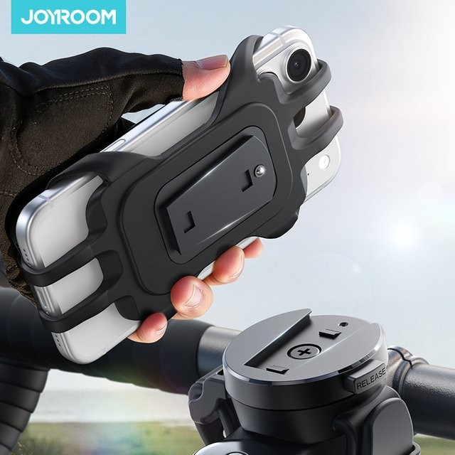 Joyroom Fahrrad-Handyhalterung für 4-7 Zoll Smartphones, stoßfeste Silikon-Halterung für Fahrrad und Motorrad, Schwarz - Bild 1