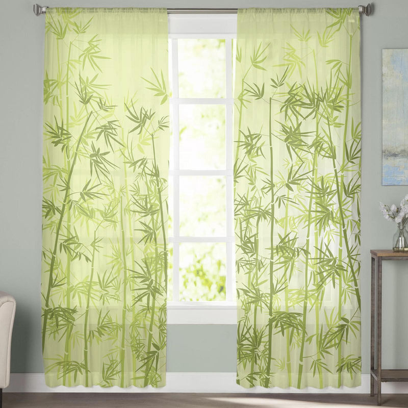 Transparenter Tüll-Vorhang mit grünem Bambusblatt-Design von A Family Of Home Textiles, Breite: 135 cm, Höhe: 114 cm - Bild 4