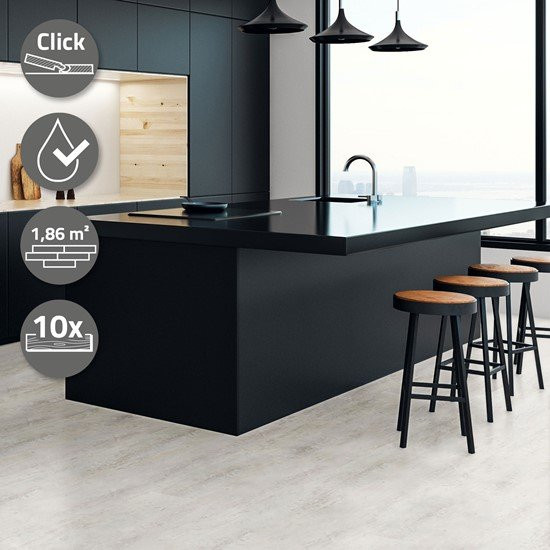 ML-Design Vinylboden Klick in Betonoptik Grau Zement Hell, 10 Stück, B: 61 cm, T: 30,5 cm, H: 0,42 cm, 1,86 m² - Bild 1