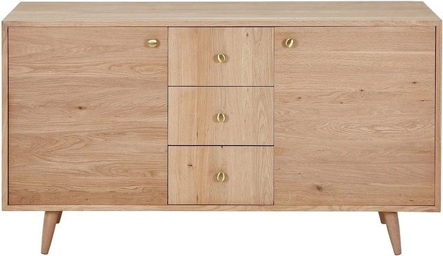 Waschbeckenunterschrank Zareno aus Massivholz Eiche in Naturfarben Hell Beige im skandinavischen Stil, Breite: 145 cm, Höhe: 80 cm, Tiefe: 50,5 cm - Bild 1