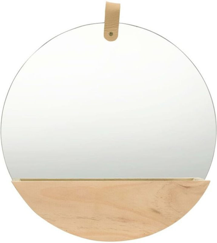 Runder Wandspiegel aus Massivholz in Braun mit Ablage von vidaxl, Durchmesser: 35 cm - Bild 1