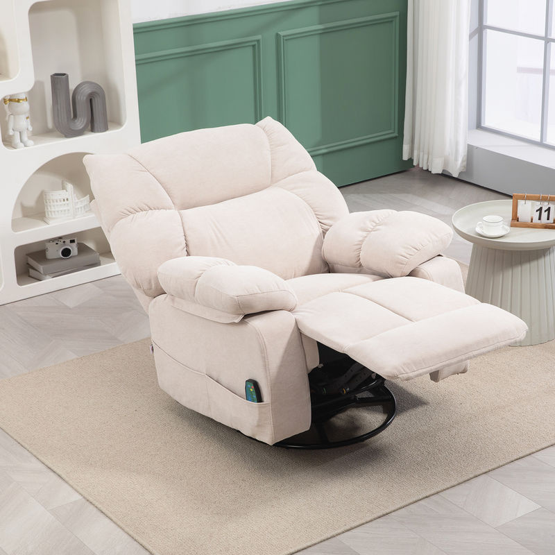 HOMCOM Relaxsessel mit Massagefunktion und Wärmefunktion in Beige aus Chenille-Stoff mit Liegefunktion und 360-Grad-Drehfunktion - Bild 2