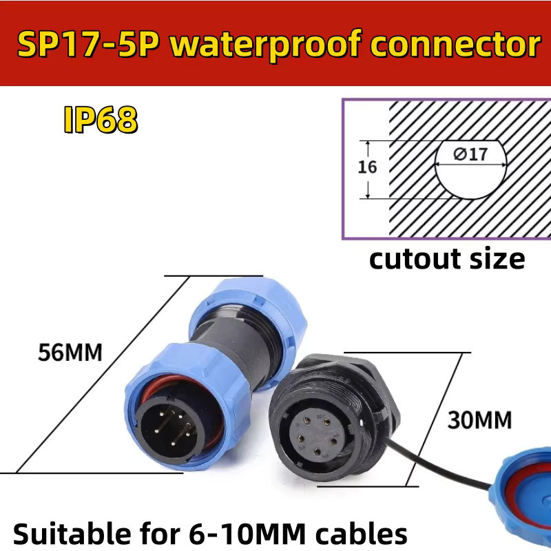 Wasserdichter Kabelstecker SP17 IP68 Outdoor Steckverbinder in Blau - Bild 5