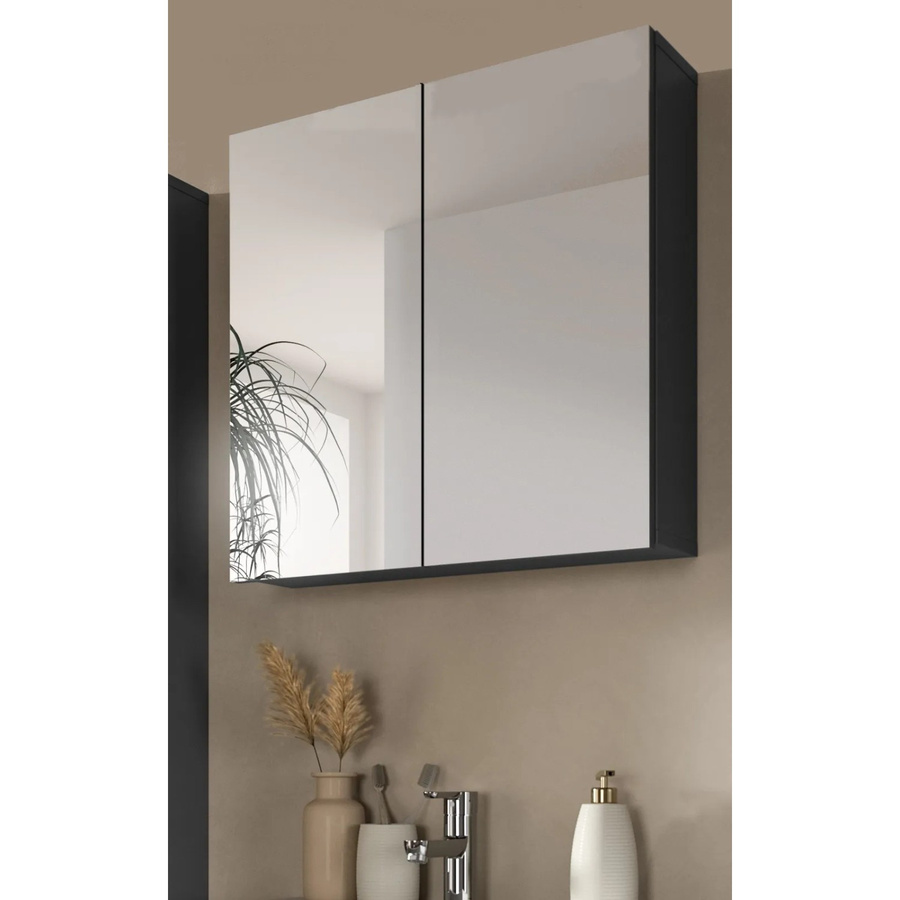 Inn.Furn Spiegelschrank Grau, 2-türig mit Soft-Close und Regalböden, B: 60 cm, H: 60 cm, T: 15 cm - Bild 2