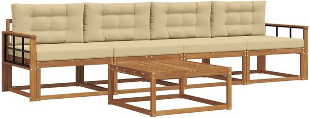vidaXL Outdoor-Sofagarnitur aus Akazienholz mit Kissen in Natur und Beige - Bild 1