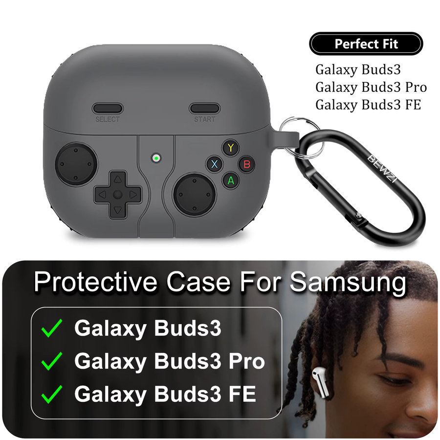 Samsung Schutzhülle für Galaxy Buds 3 Pro, Galaxy Buds 3 und Galaxy Buds 3 FE mit Anti-Drop-Schutz und zwei Haken in Grau - Bild 2