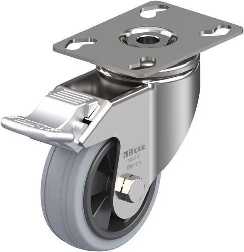 Blickle Lenkrolle LKPXA-VPA 80G-FI mit Feststeller aus Edelstahl in Schwarz-Grau-Silber, Rad-Durchmesser: 80 mm, Tragfähigkeit: 80 kg - Bild 1