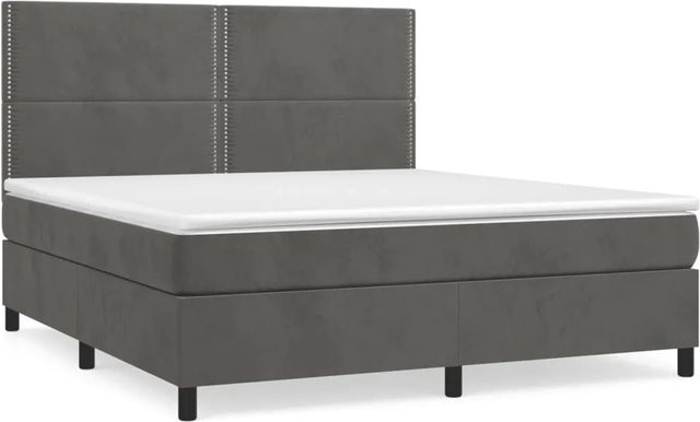 vidaXL Boxspringbett mit Matratze in Dunkelgrau aus Samt, Hybridbett mit Taschenfederkern, B/T: 180 x 200 cm - Bild 1