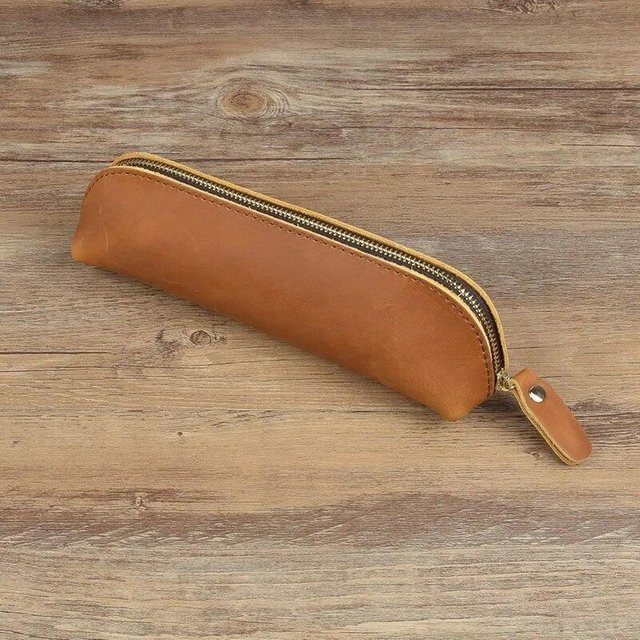 NATAWA Stiftebeutel aus Vintage-Leder in Gelb und Braun mit Reißverschluss, B/H: 18,0 x 6,0 cm - Bild 1