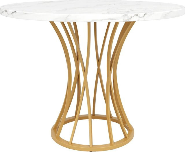 Merax Runder Esstisch in Marmoroptik mit Goldgestell, B/T/H: 80 x 80 x 76 cm - Bild 1