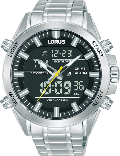 Lorus Herrenuhr, Analog-Digital, Quarz, Edelstahl, Schwarz, 45 mm, 10 ATM - Bild 1