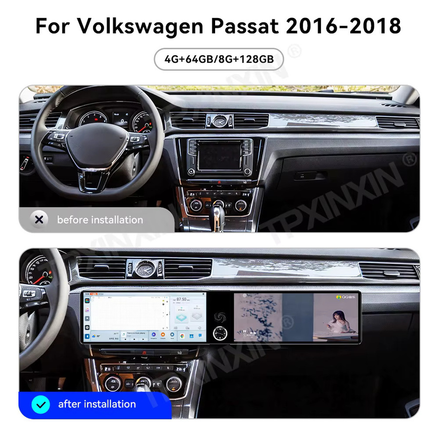 TPXINXIN Autoradio für VW Volkswagen Passat 2016-2018 mit 24,6 Zoll Dual-Screen, Android Auto, CarPlay, GPS-Navigation und Stereo Multimedia-Player in Schwarz - Bild 5