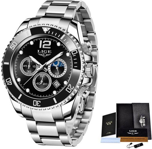 LIGE Armbanduhr, Quarz, Edelstahl, Schwarz, Herren - Bild 1