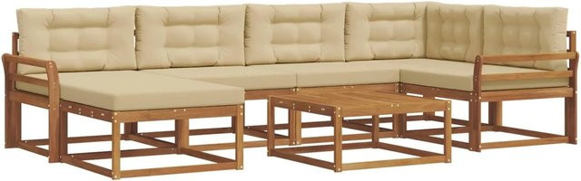 vidaXL Outdoor-Sofagarnitur 7-teilig in L-Form aus Akazienholz mit Kissen in Natur und Beige - Bild 1