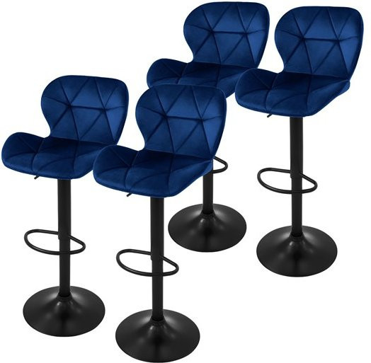 ML-Design 4er Set Barhocker aus blauem Samt mit Rückenlehne und verstellbarer Höhe 59-79 cm - Bild 1