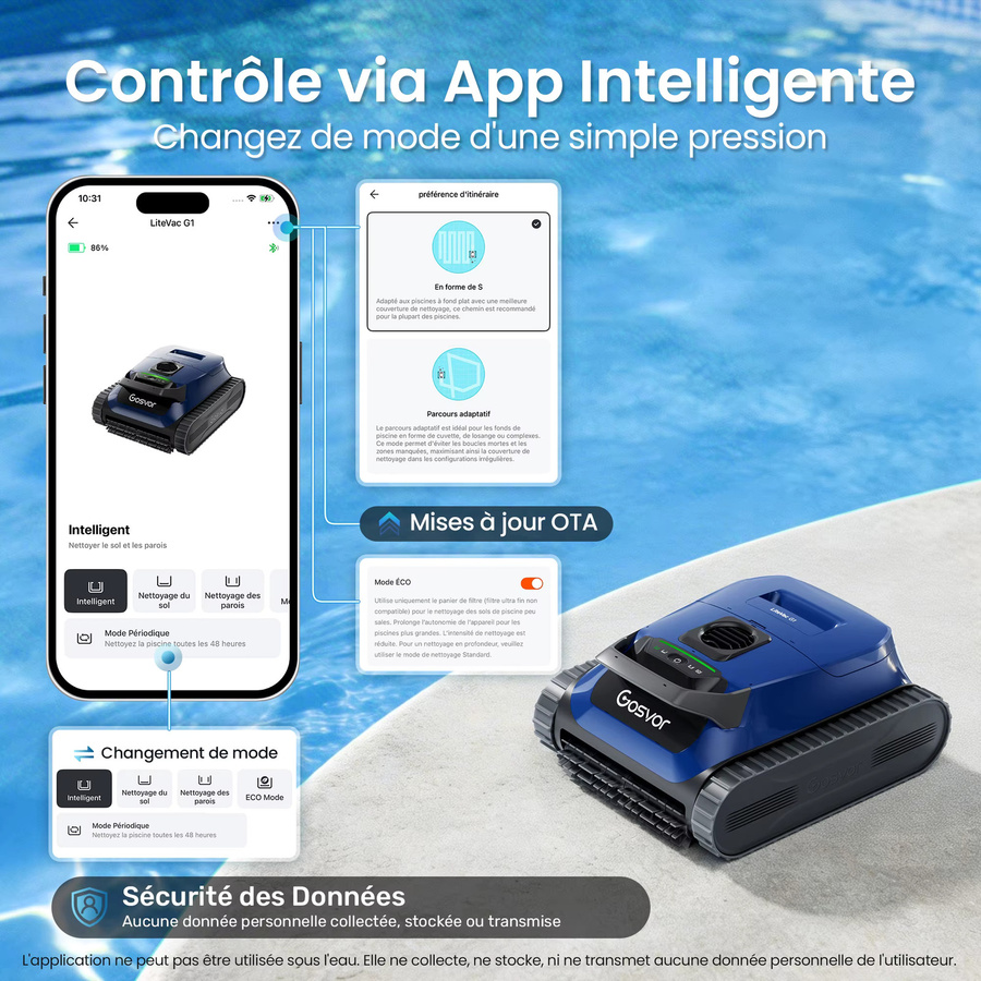 Gosvor LiteVac Pool Cleaner Roboter für eingelassene und oberirdische Pools, Grau-Blau - Bild 3