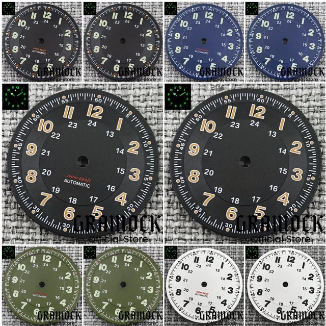 Gramock Zifferblatt, Pilotenzifferblatt, 29 mm, Schwarz, Grün, Blau, Weiß, Unisex - Bild 1