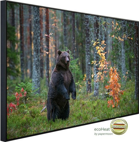 papermoon Infrarotheizung EcoHeat Braunbär im Herbstwald mit Matt-Effekt in Bunt, App-Steuerung und Überhitzungsschutz - Bild 1