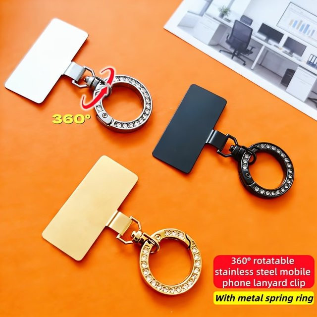360 Grad drehbarer Handyhalter-Clip aus Edelstahl in Silber mit Federring und Metallverbindung - Bild 1