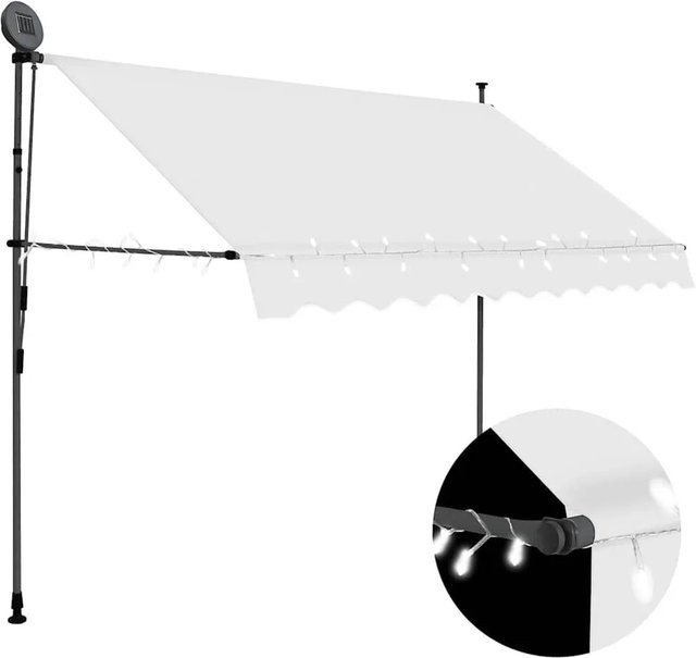 vidaXL Einziehbare Markise Handbetrieben mit LED in Creme, Breite: 250 cm, Ausladung: 120 cm - Bild 1