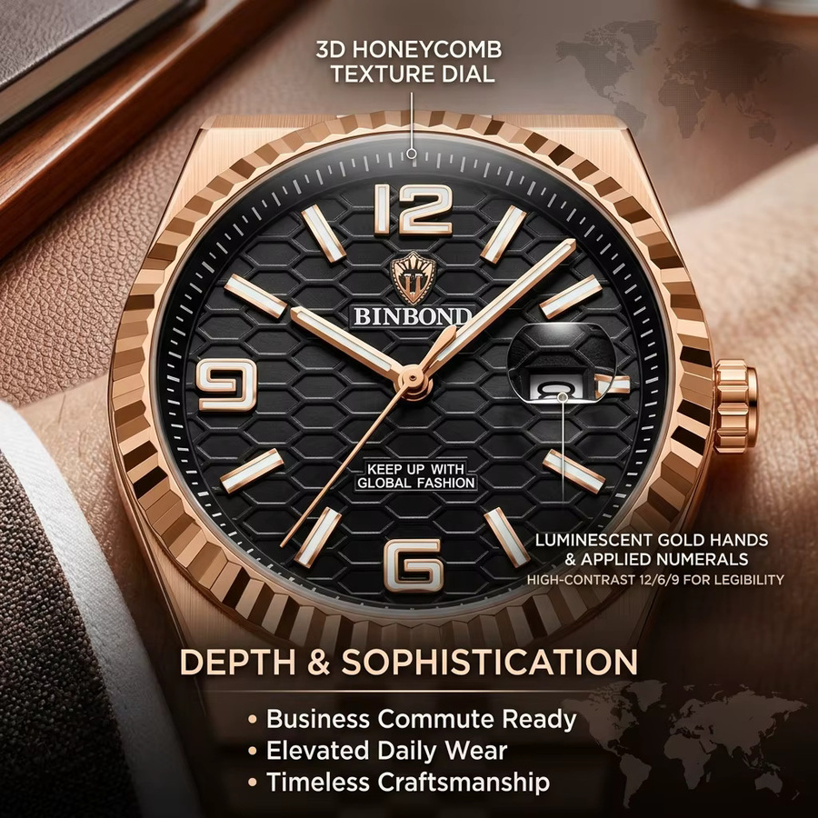 BINBOND Digitaluhr, Smartwatch, Edelstahl, Roségold, Schwarz, Herren - Bild 6